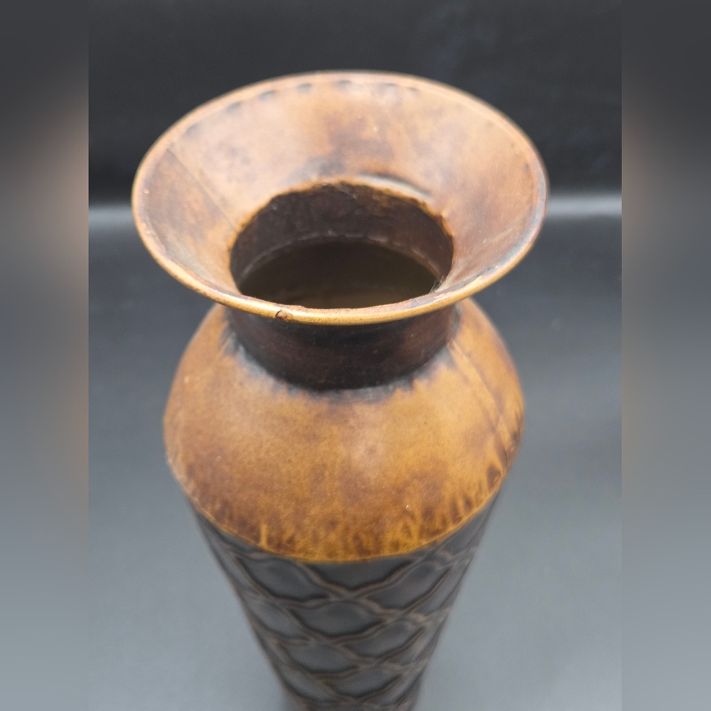 Elegant Expressions Large Embossed Metal Vase 10" x 4" Bronze Decor - Picture 3 of 7